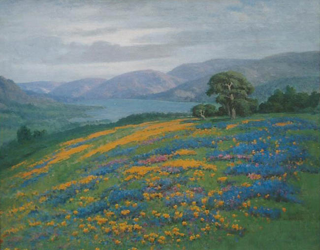 William F. Jackson - California Landscape with Poppies and Lupines Near Sacramento